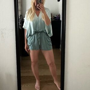 Young Fabulous & Broke teal aqua blue silk Romper coverup small